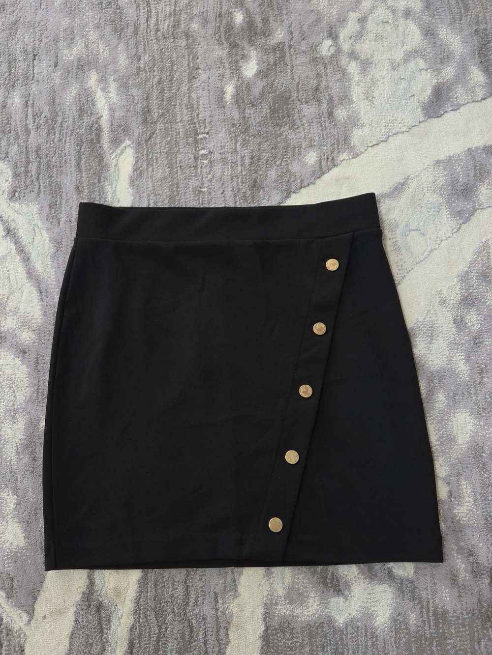 Dynamite Black Mini Skirt with Diagonal Gold Buttons